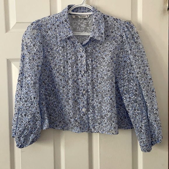 ZARA Floral Cropped Blouse - Picture 1 of 4
